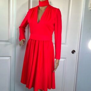 Vtg 60s LILLI DIAMOND lined NEON RED belted dress S